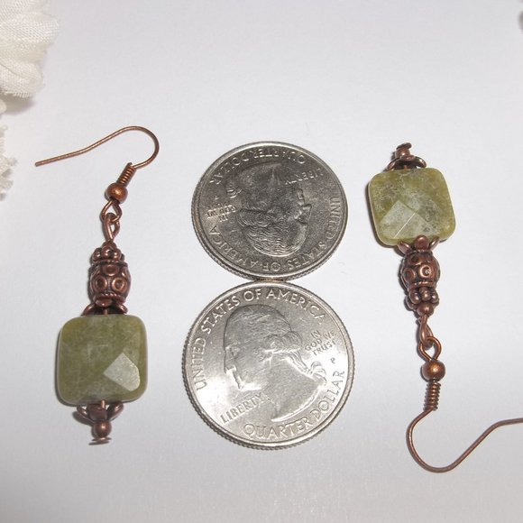 Boho Dangle Earring Set Green Red Copper Rustic Jewelry Gift Idea For Her 6724 - Picture 3 of 8